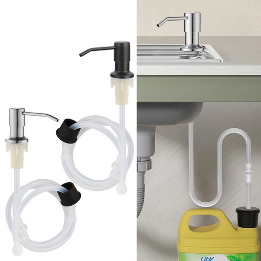 304 Stainless Steel Kitchen Sink Soap Dispenser — Extension Tube & Pump Head for 350/500ml Dish Soap Bottles
