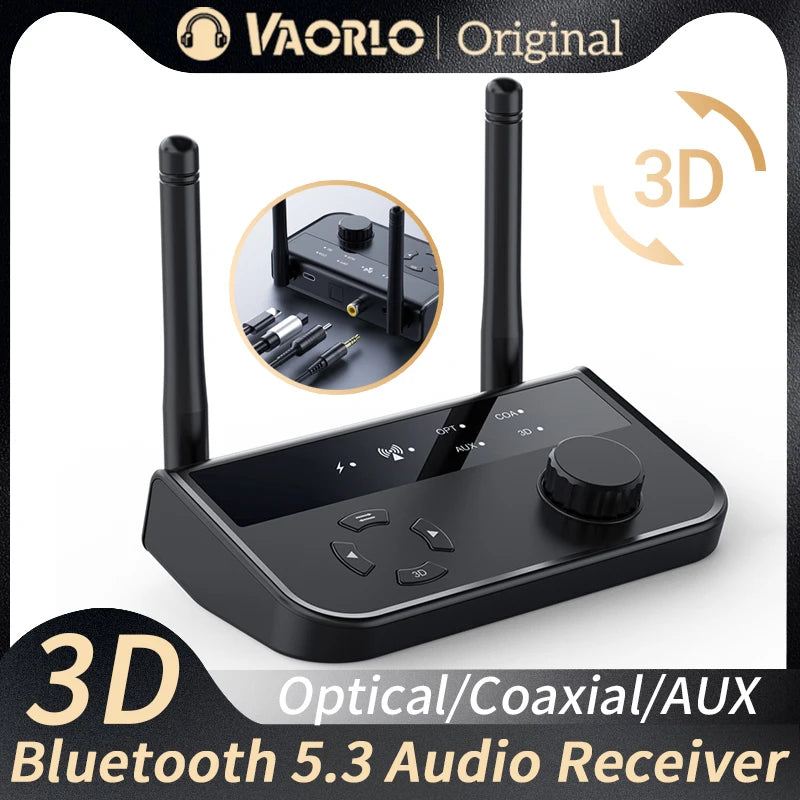 Bluetooth 5.3 3D Stereo Audio Receiver | Optical, Coaxial, 3.5mm AUX Output Wireless Adapter for Car Speakers