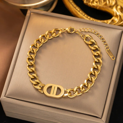 SGMAN Stainless Steel Cuban Chain Bracelet – Gold-Plated Fashion Bangle Set for Women, Waterproof Jewelry Gift