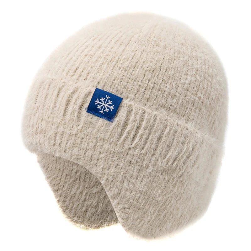 Women’s Earflap Winter Hat – Candy Color Faux Fur Knit Beanie, Kpop Style Streetwear Cap