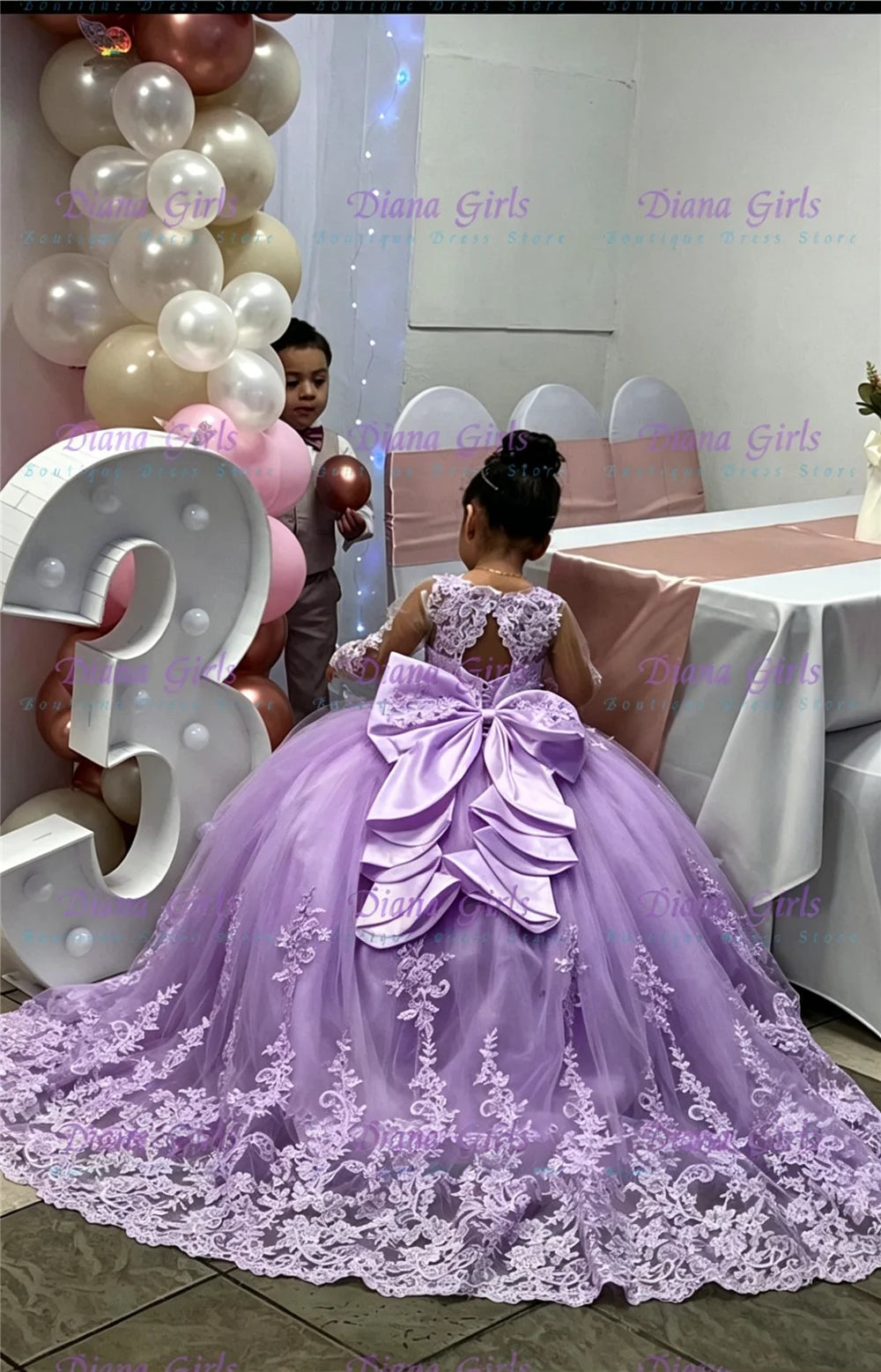 White Tulle Flower Girl Dress - Lace Applique Wedding & Party Gown