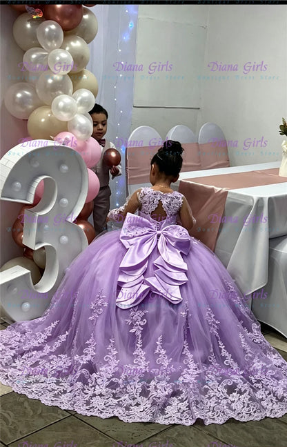 White Tulle Flower Girl Dress - Lace Applique Wedding & Party Gown