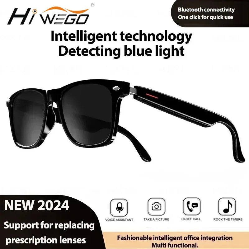 Hiwego Camera Smart Music Sunglasses – Wireless Bluetooth Headset with HIFI Sound, Earphones, Hands-Free Call & Driving Glasses