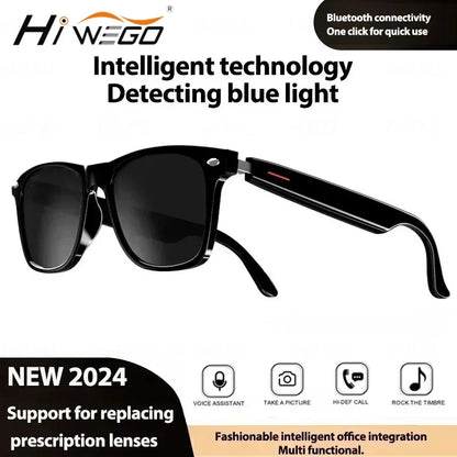 Hiwego Camera Smart Music Sunglasses – Wireless Bluetooth Headset with HIFI Sound, Earphones, Hands-Free Call & Driving Glasses