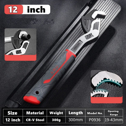 Universal Adjustable Self-Locking Wrench - CR-V Multifunctional Plumbing Hand Tool for Bathroom and Home Repairs, 6–12 Inch