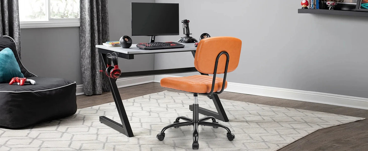 Armless Office Desk Chair – Height Adjustable PU Leather with Lumbar Support & 360° Swivel Wheels