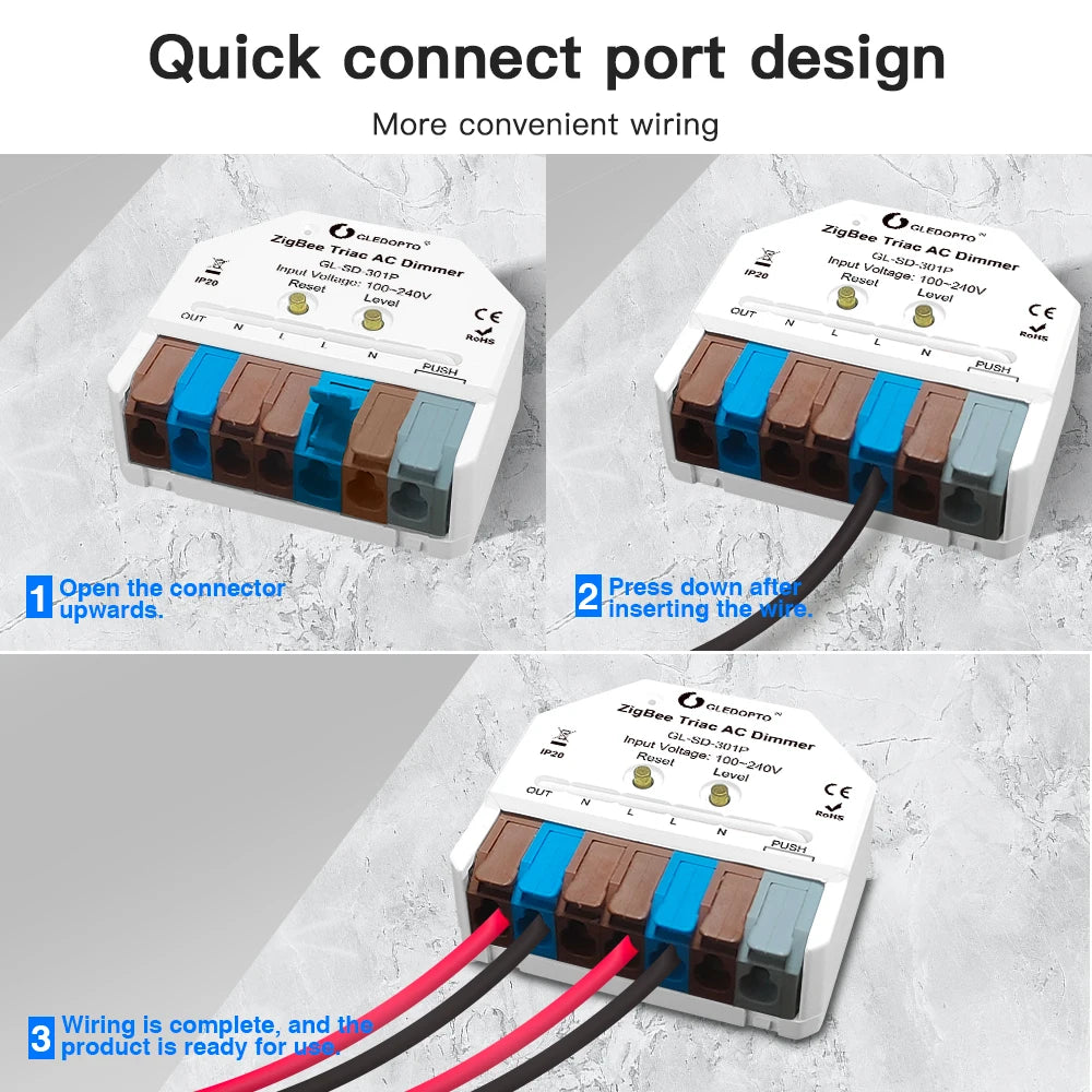 GLEDOPTO ZigBee 3.0 Mini Smart Triac AC Dimmer – APP, Voice, Button & 2.4G RF Control Smart Light Switch with Quick Connect Port