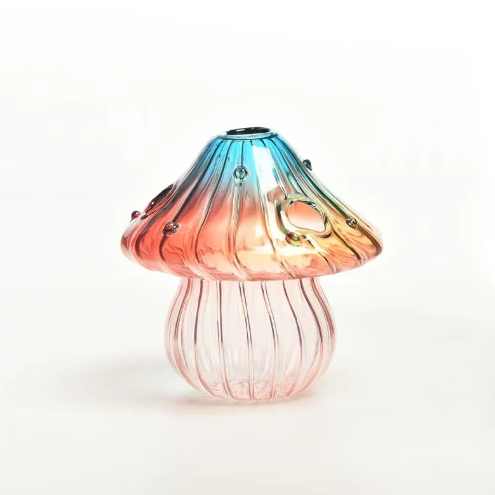 Colourful Mushroom Vase, Creative Hydroponic Transparent Glass Aromatherapy Vase, Living Room and Dining Room Desktop Art Decoration
