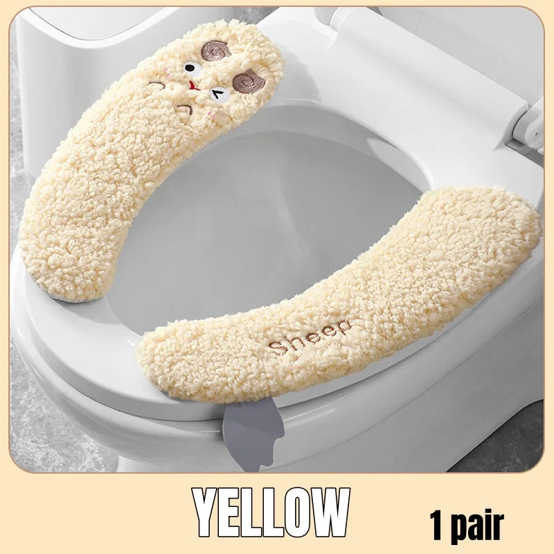 Thickened Warm Plush Toilet Seat Cover –  Adhesive, All-Season, Hand-Washable Polyester Bathroom Cushion