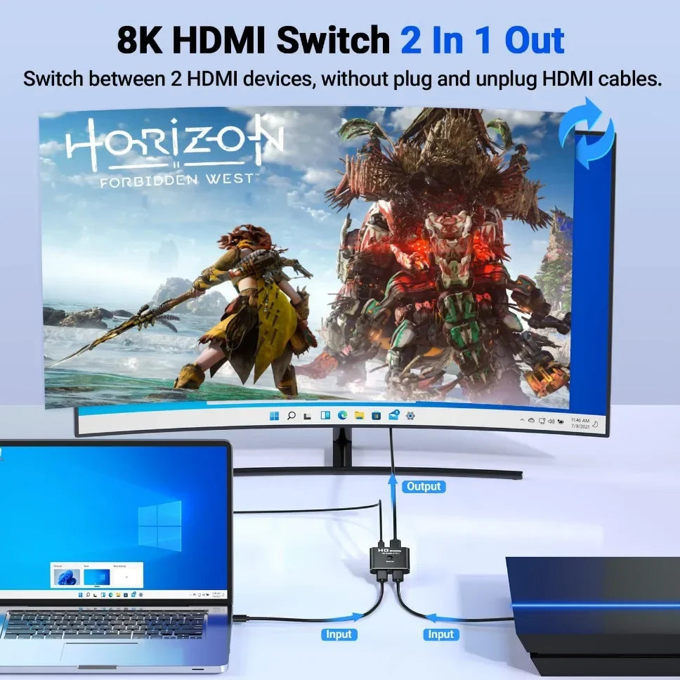 8K 60Hz HDMI Switch Splitter - Bi-Directional 1x2/2x1 HDMI Switcher Adapter for PS4, TV Box, and Switch