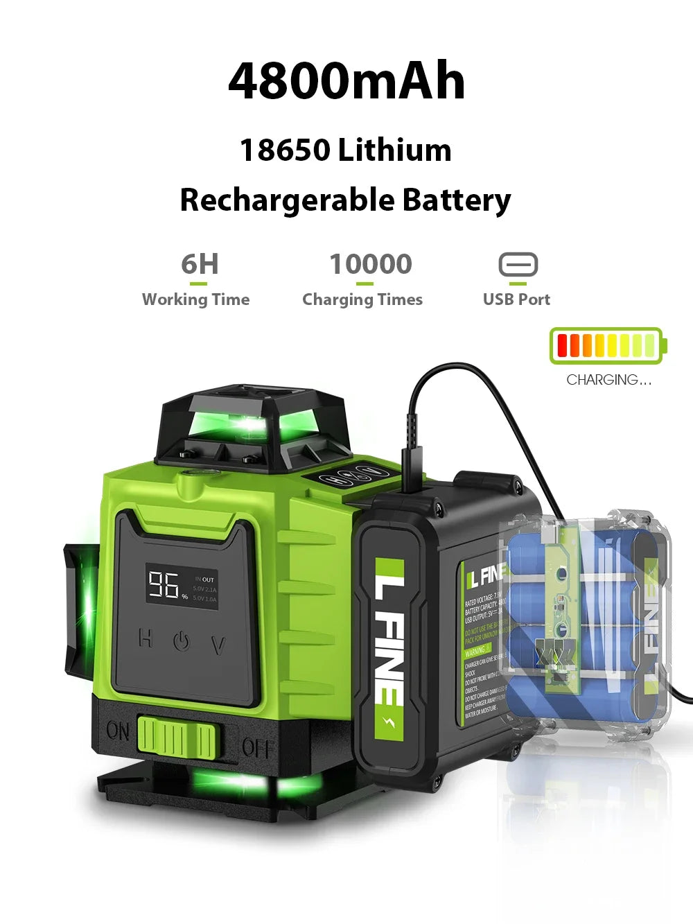 LFINE 3D/4D Laser Level — 12/16 Line Horizontal & Vertical Self-Leveling 360° Laser with Remote Control (8 Lines)