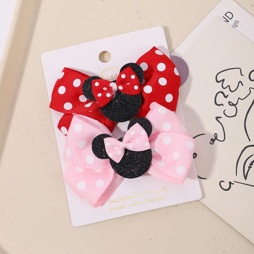 2pcs/Set Girls Polka Dot Bow Hair Clips – Cute Toddler Cartoon Hairpins, Baby Boutique Hair Accessories