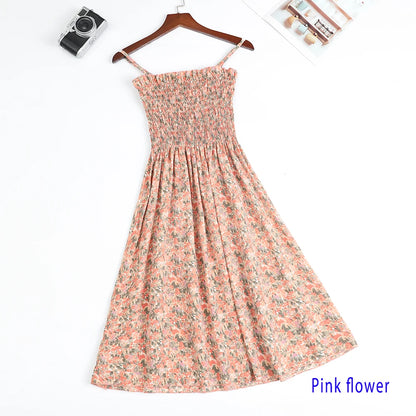 Women’s Summer Mini Dress – Casual Sleeveless Spaghetti Strap Chiffon Dress with Elastic High Waist
