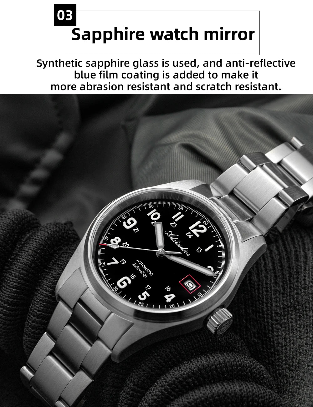 ADDIESDIVE AD2070 Men’s Automatic Mechanical Watch – Sapphire Crystal, 20Bar Waterproof, Super Luminous Stainless Steel