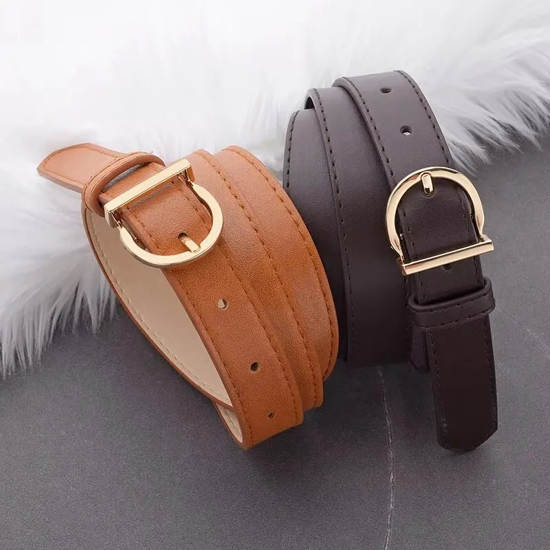 Women's Fashion Pin Buckle Thin Belt – Genuine Soft PU Leather Belt for Cargo Pants & Jeans, Windproof Design