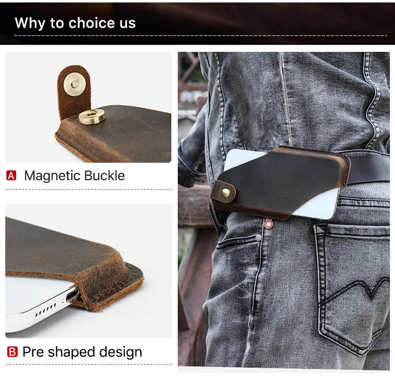 Men’s Leather Waist Bag – Phone Holster Pouch Wallet for 6.7" Smartphones