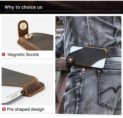 Men’s Leather Waist Bag – Phone Holster Pouch Wallet for 6.7" Smartphones