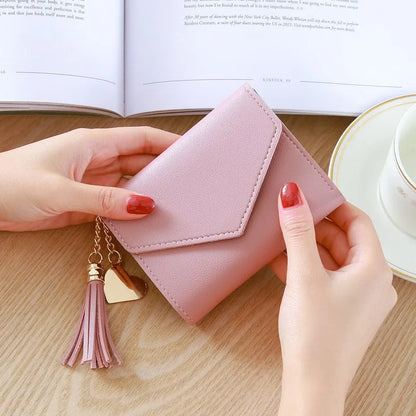 Fashion Short Women’s PU Leather Wallet – Luxury Tassel Hasp Small Coin Purse & Card Holder Pouch