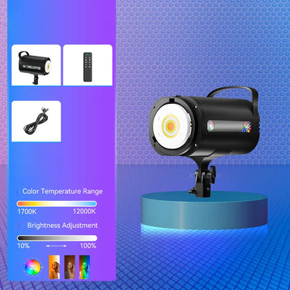 RGB LED Video Light 1700K–12000K - Bowens Mount Adjustable Lighting for Photography, Studio & Outdoor Video