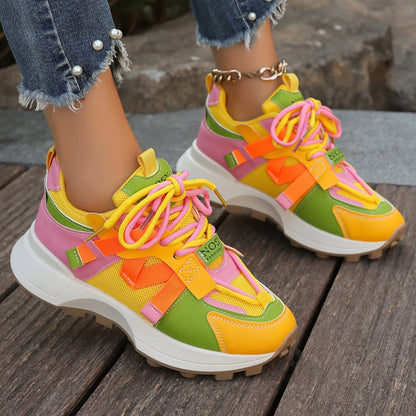 New Women’s Mesh Sneakers - Breathable Platform Lace-Up Casual Outdoor Low Top Shoes, Zapatos De Mujer