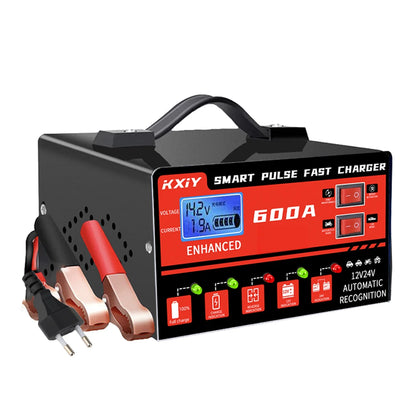 12V/24V Intelligent Car Battery Charger – 600A Digital LCD Pulse Repair with Automatic Stop & Temperature Detection