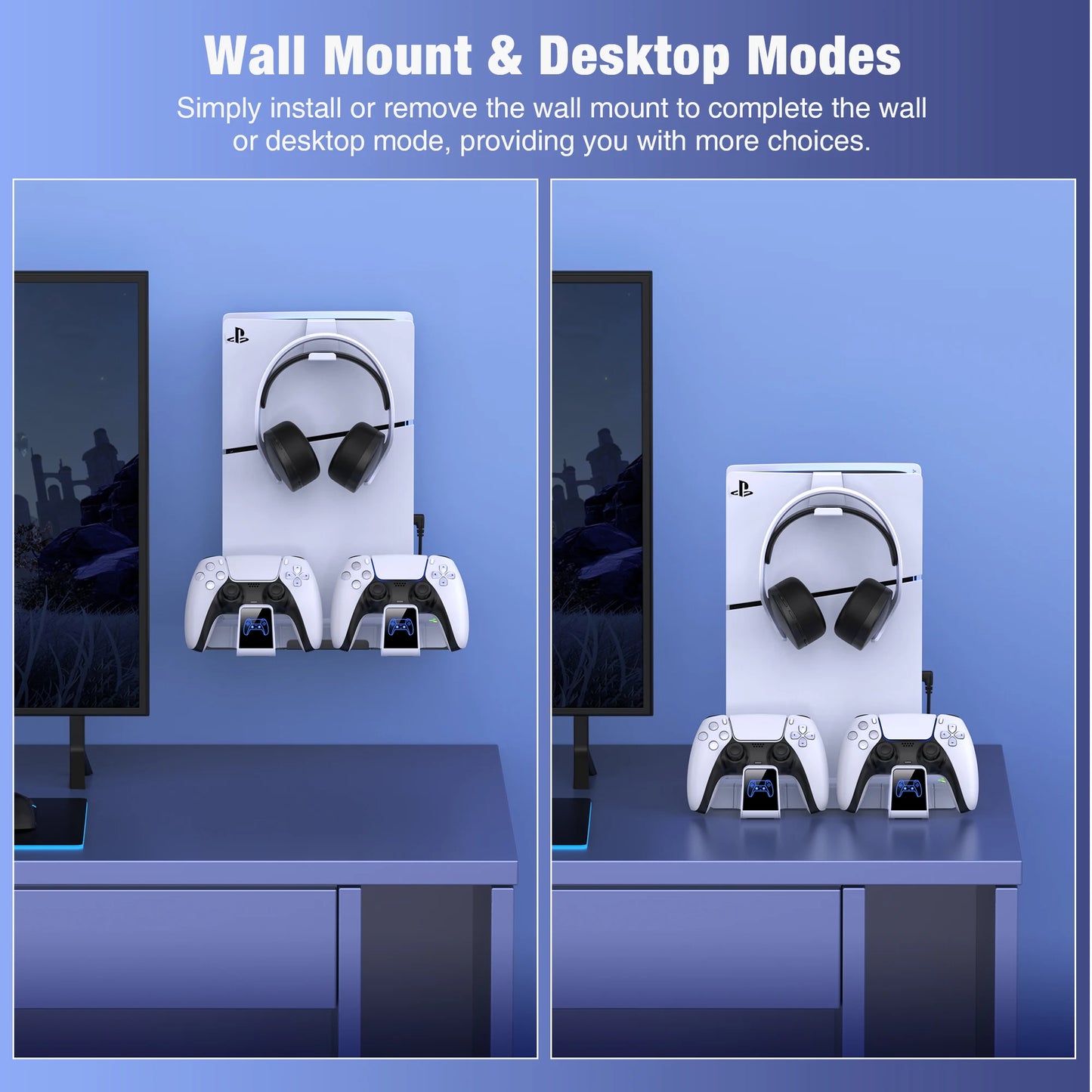 DinoFire RGB Cooling Stand for PS5 & PS5 Slim – Controller Charger Wall Mount Cooling Base for PlayStation 5 Console