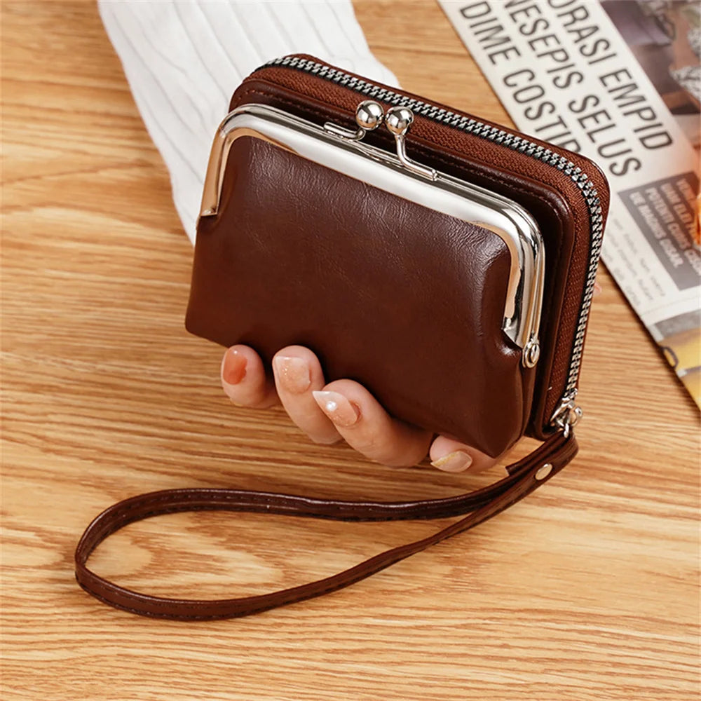 Women’s Fashion Wrist Strap Wallet – Retro Buckle Purse with Large Capacity & Multi Card Slots