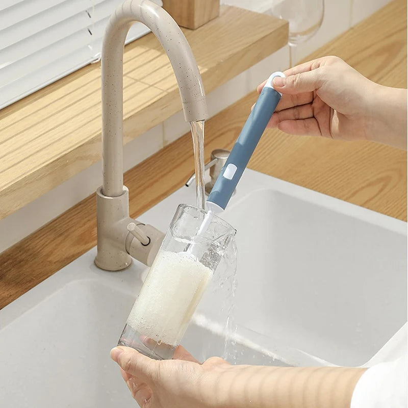 Removable Long Handle Soft Sponge Brush – Kitchen Cleaning Tool for Coffee, Wineglass & Bottle Cups