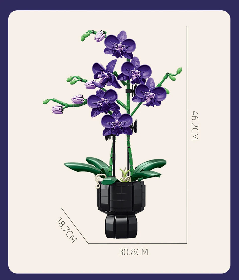 Orchid Cymbidium Building Blocks Set – DIY Potted Phalaenopsis Flower Simulation Toy for Valentine’s Gift