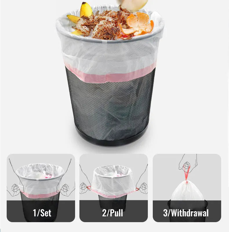 Garbage Bags with Drawstring – Transparent Disposable Bags for Household, Kitchen & Dorm Use, 3 Size Options