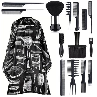 11pcs/15pcs Barber Salon Cloak Set – Adjustable Stylist Cape with Neck Buckle, Dust Removal Brush & Comb