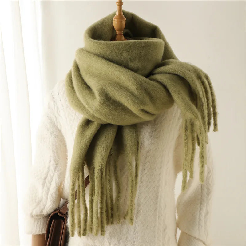 2025 Women’s Winter Scarf – Thick Warm Pashmina Shawl Wrap, Solid Color Cashmere Tassel Hijab Stole