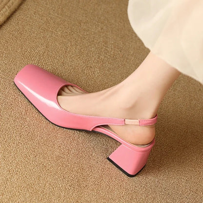 Women’s Bright Green Patent Leather Slingback Pumps – Square Toe Chunky Heel Stylish Shoes