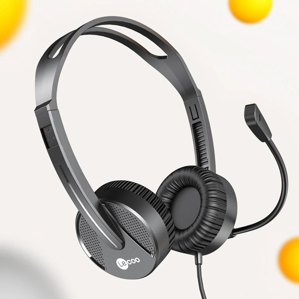Lenovo Lecoo HT106 Wired Headset – 3.5mm Head-Mounted with Adjustable Mic for Calls, Online Teaching & Web Conferences