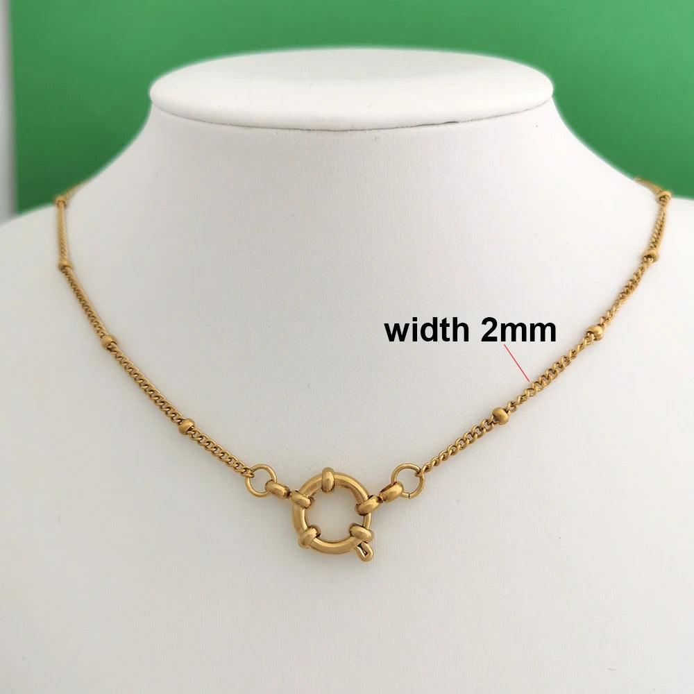 Spring Sailor Clasp Necklace – Stainless Steel Paperclip Link Chain Choker for Women & Men, Geometric PVD Gold Jewelry