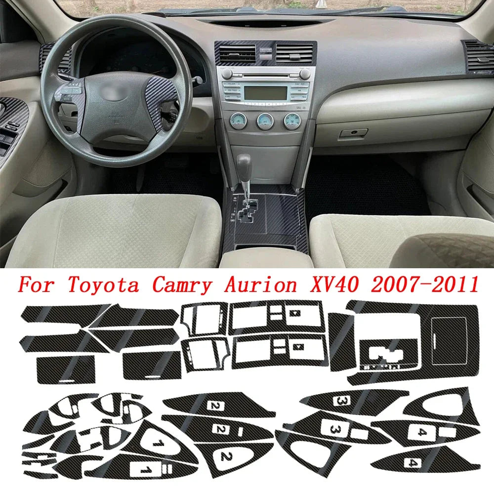 Toyota Camry Aurion XV40 2007-2011 Center Console Trim Decals - Carbon Fiber Interior Molding Sticker Set