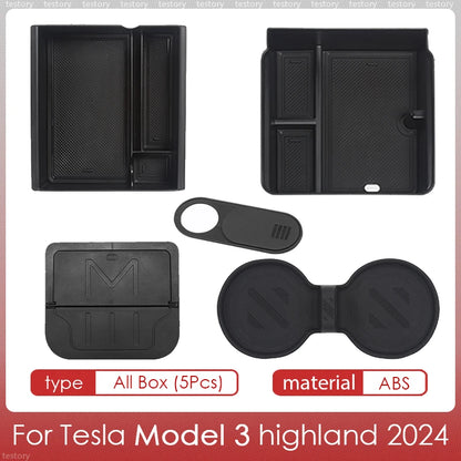Tesla Model Y/3 Center Console Storage Box – Hidden Organizer Tray & Webcam Cover (2021–2024 Accessories)