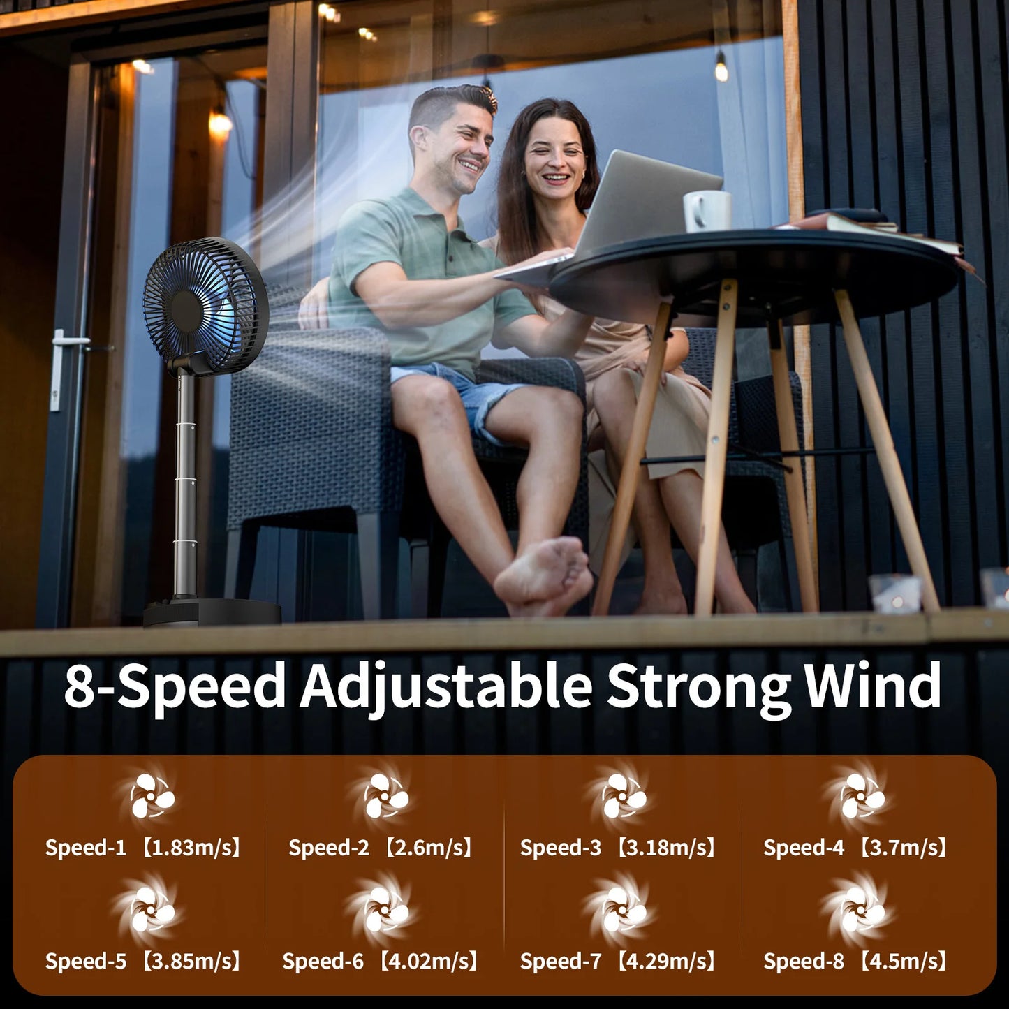Socool 20000mAh Portable Folding Fan - Rechargeable 8-Speed Oscillating Floor & Desk Fan with Remote Control