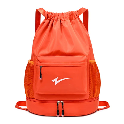 Drawstring Fitness Bag — Lightweight Multi-Pocket Gym Backpack with Separate Shoe Compartment, Foldable Outdoor Training Bag