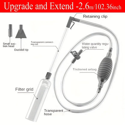 Aquarium Gravel Vacuum Cleaner & Water Change Kit, Fish Tank Siphon Pump with Extension Tube for Sand Cleaning & Maintenance