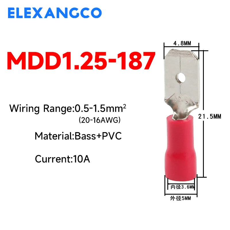 50PCS Insulated Spade Wire Connectors Set – 2.8/4.8/6.3mm Male & Female Electrical Crimp Terminals (Red, Blue, Yellow)