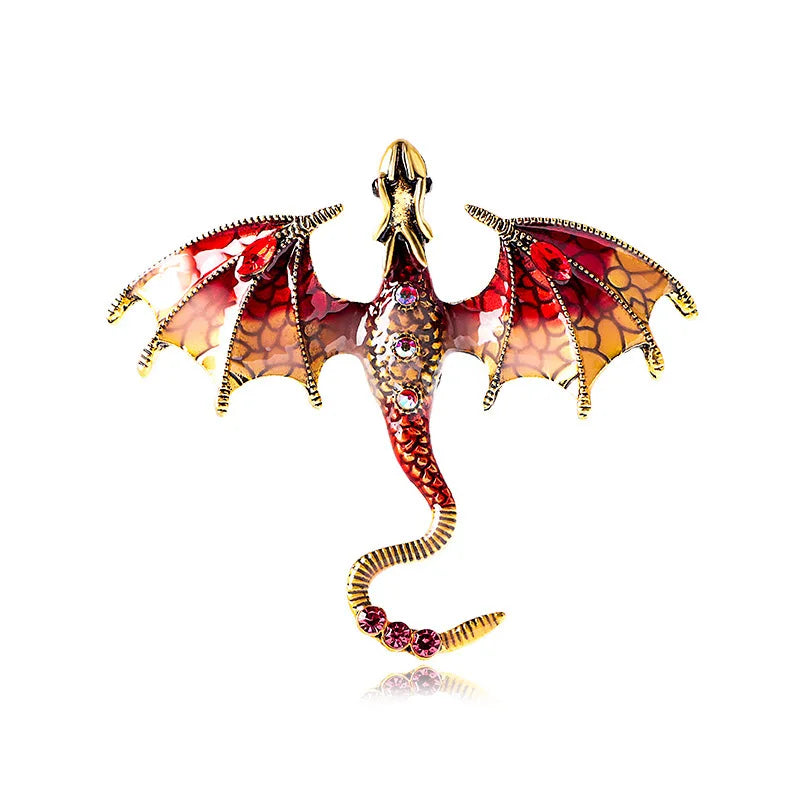 Rhinestone Dragon Enamel Brooch - Elegant Flying Dragon Lapel Pin for Men and Women, Suits, Parties, and Everyday Style