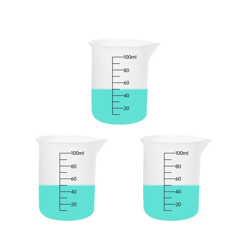 3PCS 100ml Silicone Measuring Cups Set – Dual Scale (ml/oz) Non-Stick Epoxy Resin Mixing Tools for Jewelry Casting & Wax Molds
