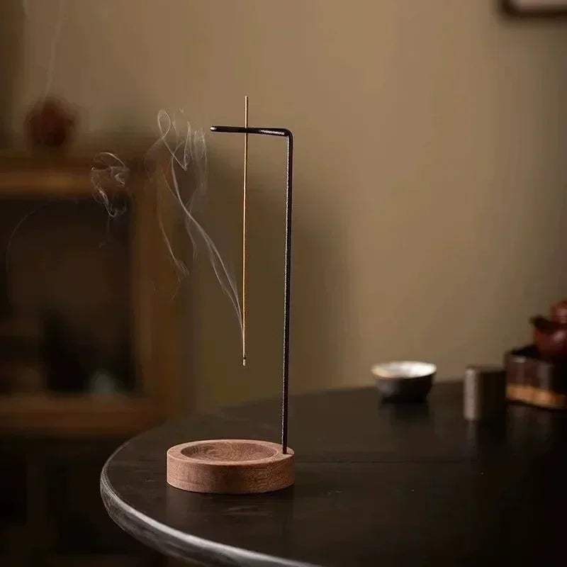 Upside Down Incense Burner - Wooden Round Stick Holder and Tray for Bedroom, Home, and Yoga Decoration