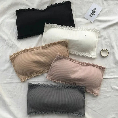 Women Summer Strapless Lace Bra, Seamless Breathable Invisible Chest Wrap Bralette, Sexy Back Lace Underwear Brassiere Top