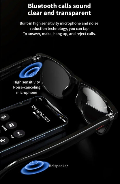 Hiwego Camera Smart Music Sunglasses – Wireless Bluetooth Headset with HIFI Sound, Earphones, Hands-Free Call & Driving Glasses