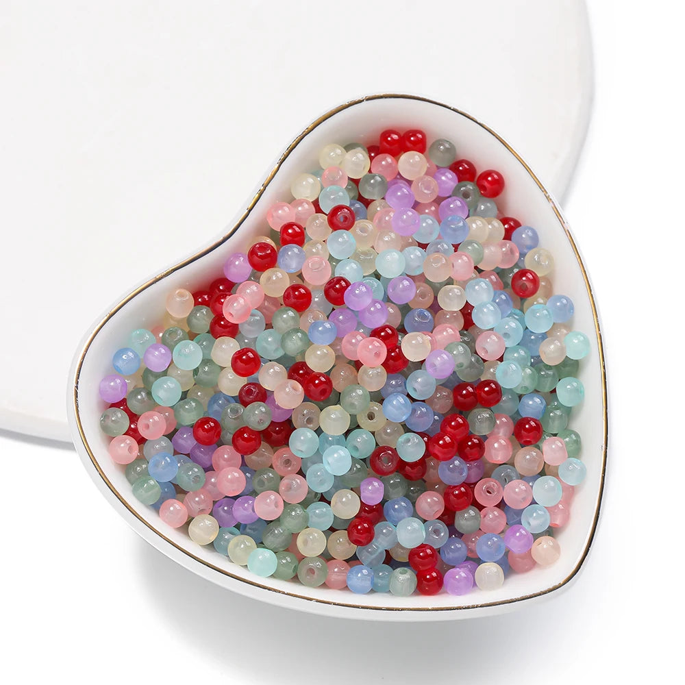50/100pcs 4mm Colored Glass Jade Beads - Round Spacer Beads for DIY Earrings, Necklaces & Bracelets