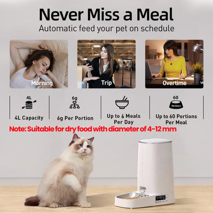 ROJECO 4L Automatic Pet Feeder - Button Version, Smart Control Auto Cat & Dog Food Dispenser, Ideal for Dry Food, Accessories Included