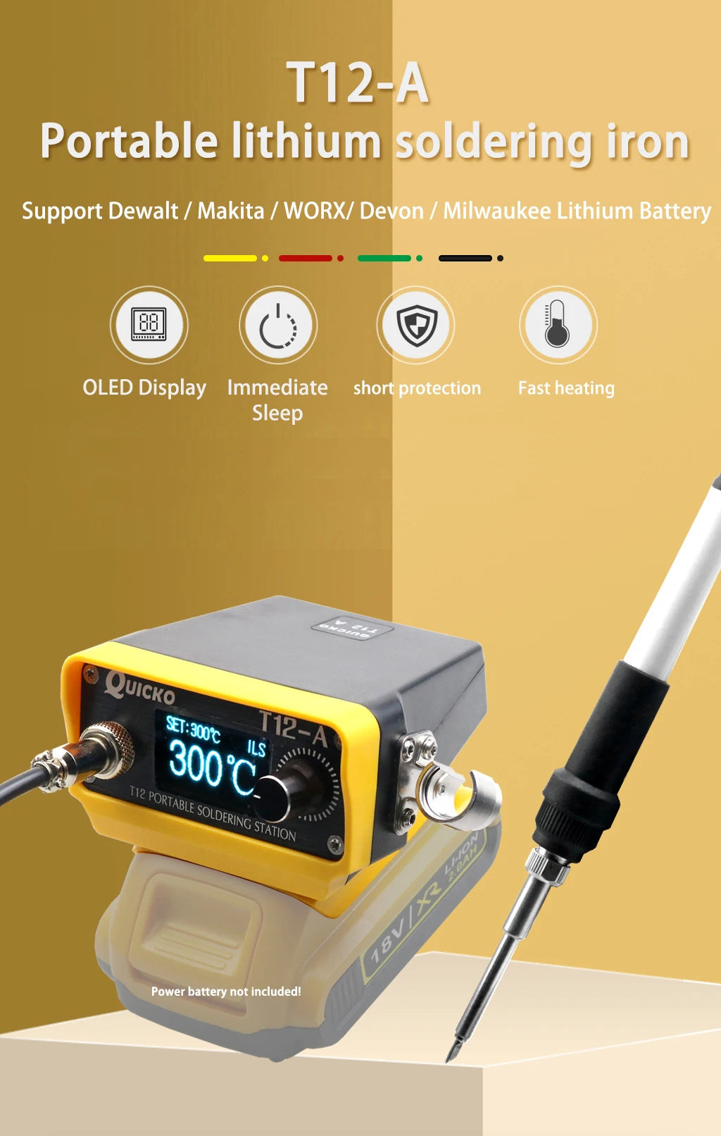 72W T12 Cordless Soldering Station – Compatible with Dewalt, Makita, Milwaukee, Worx 20V Max Li-ion Batteries, DIY Repair Tool