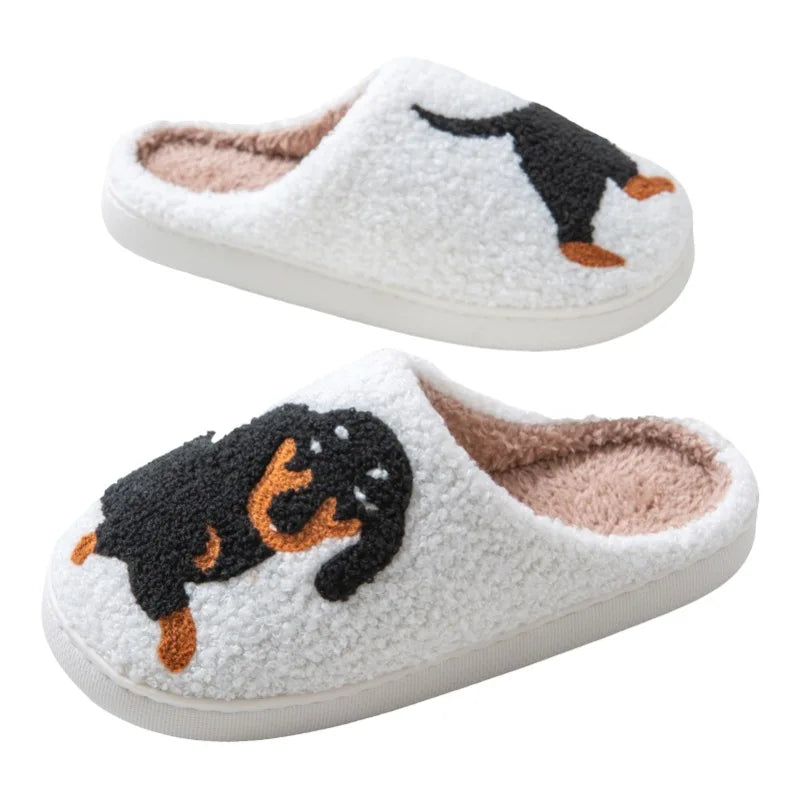 Cartoon Cat & Dachshund Dog Slippers – Indoor Lightweight Cotton Slides for Men & Women, Warm Winter Bedroom Shoes